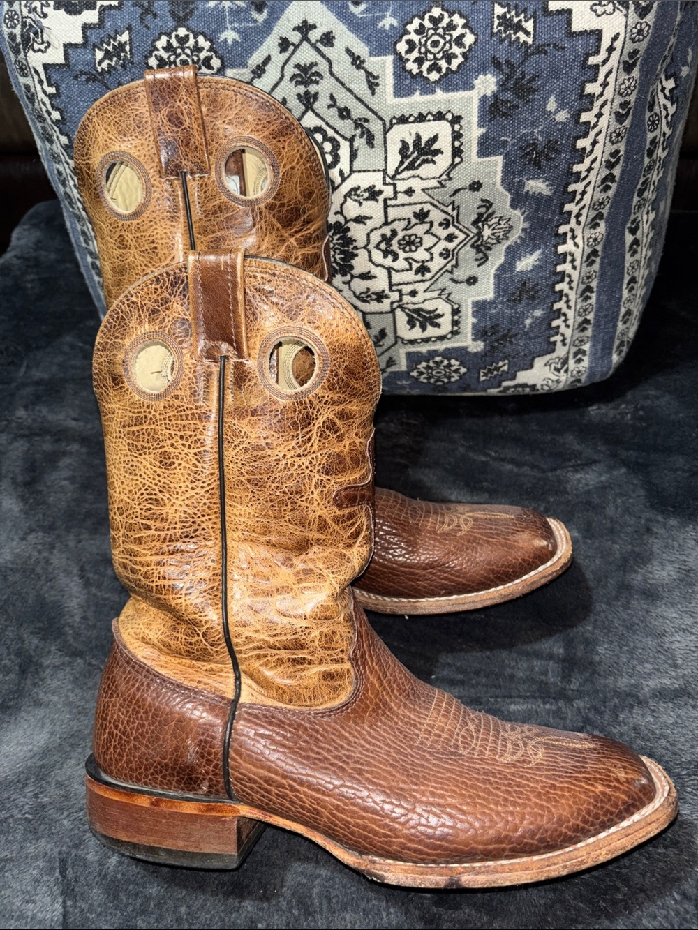 Larry Mahan Two-Tone Brown & Tan Pull-On Western Boots